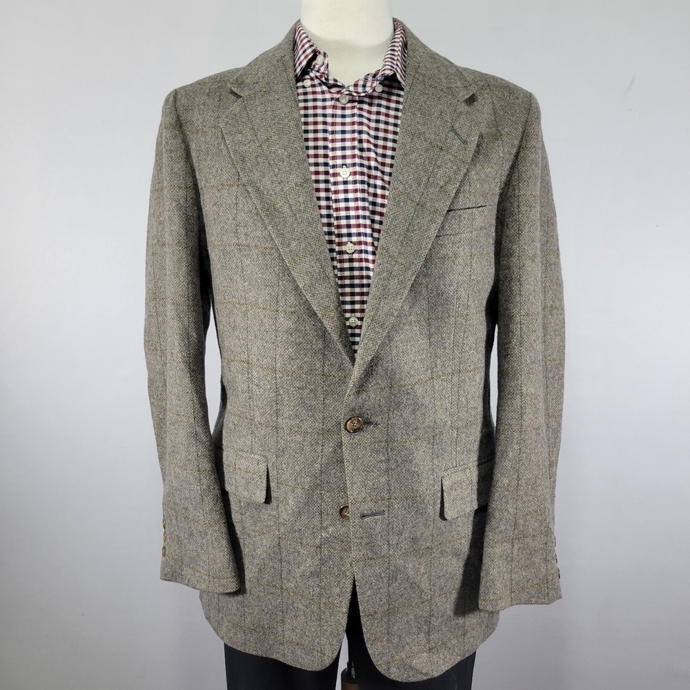 Kenneth Roberts Men's Tweed Sport Coat Blazer Two Button Plaid Wool‎ Size 42L